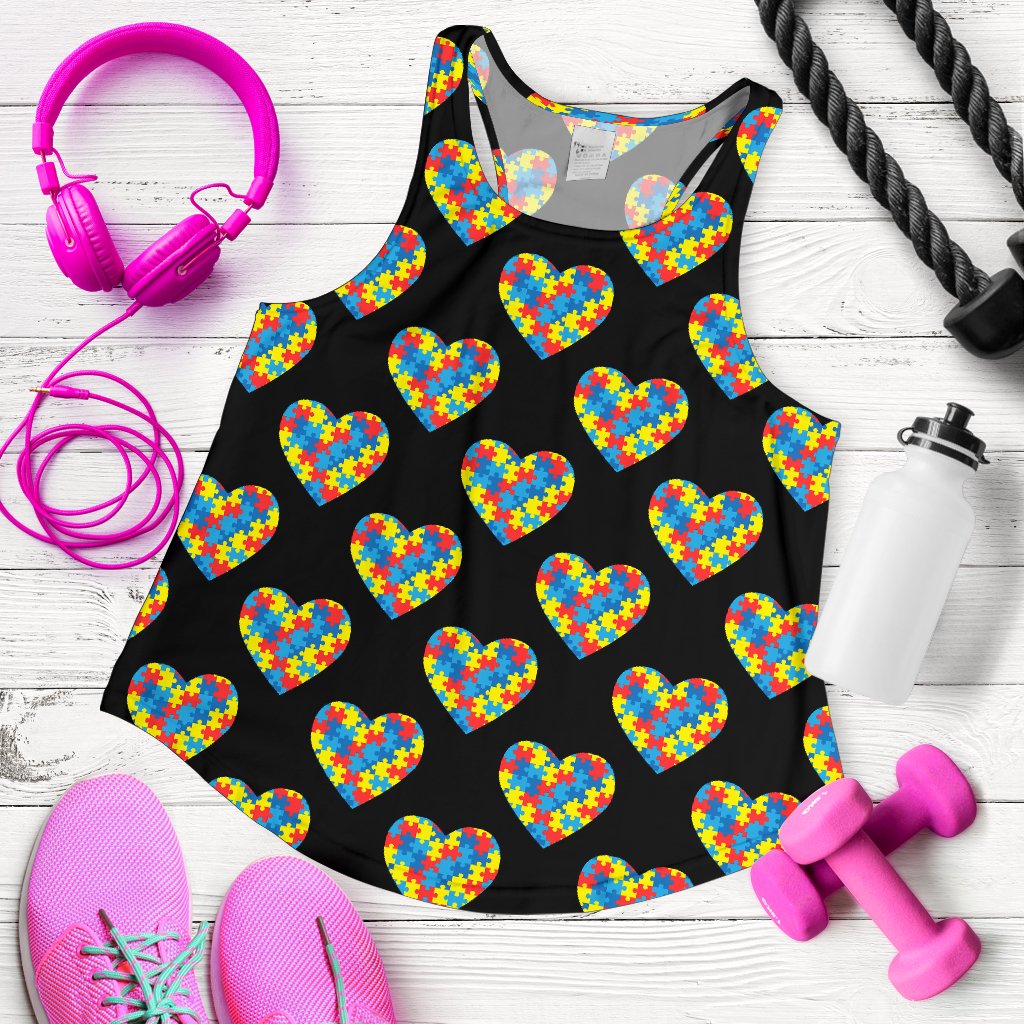 Autism Awareness Heart Design Print Women Racerback Tank Top