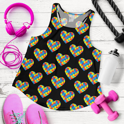 Autism Awareness Heart Design Print Women Racerback Tank Top