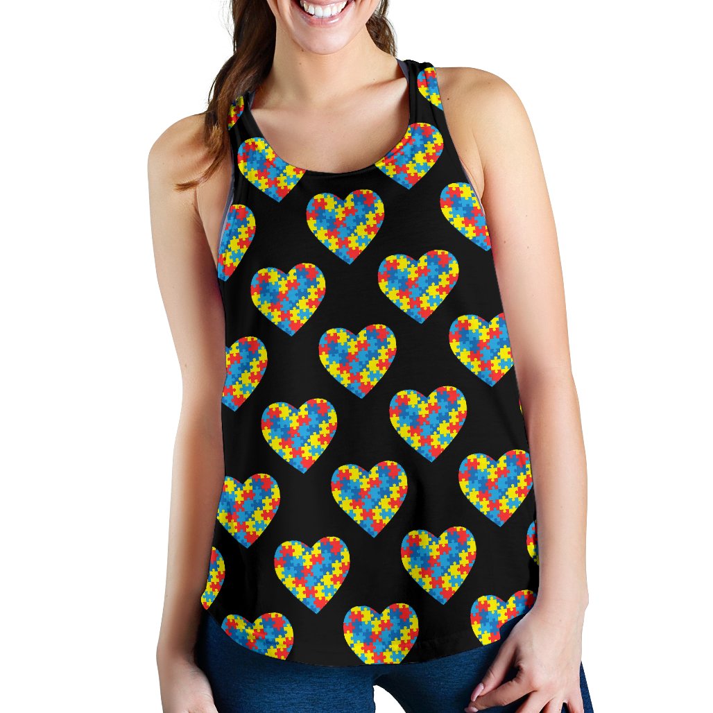 Autism Awareness Heart Design Print Women Racerback Tank Top