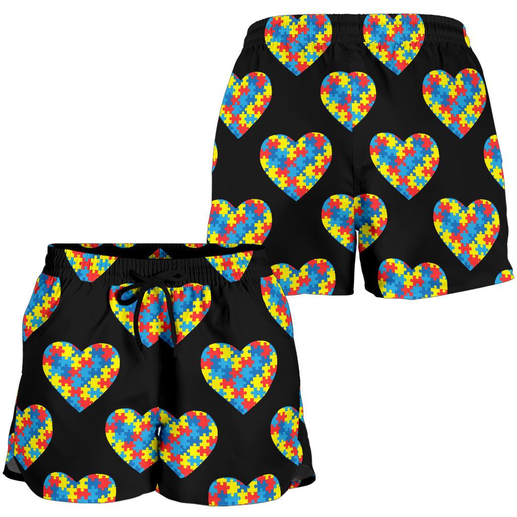 Autism Awareness Heart Design Print Women Shorts-JTAMIGO.COM