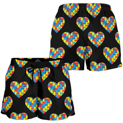 Autism Awareness Heart Design Print Women Shorts-JTAMIGO.COM