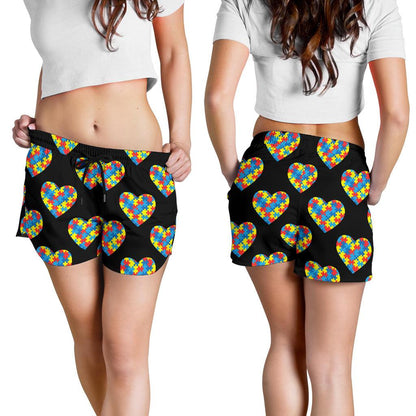 Autism Awareness Heart Design Print Women Shorts-JTAMIGO.COM