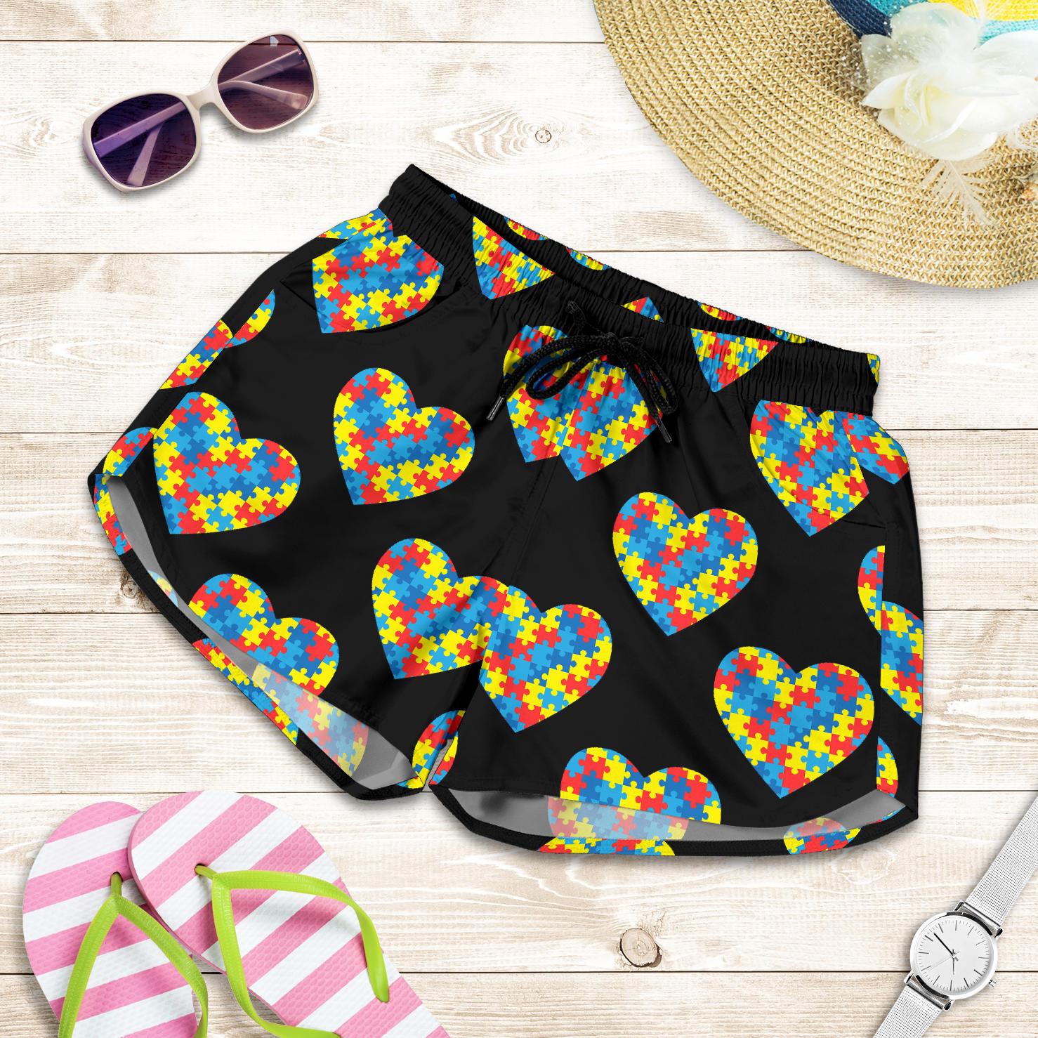 Autism Awareness Heart Design Print Women Shorts-JTAMIGO.COM