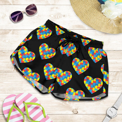 Autism Awareness Heart Design Print Women Shorts-JTAMIGO.COM
