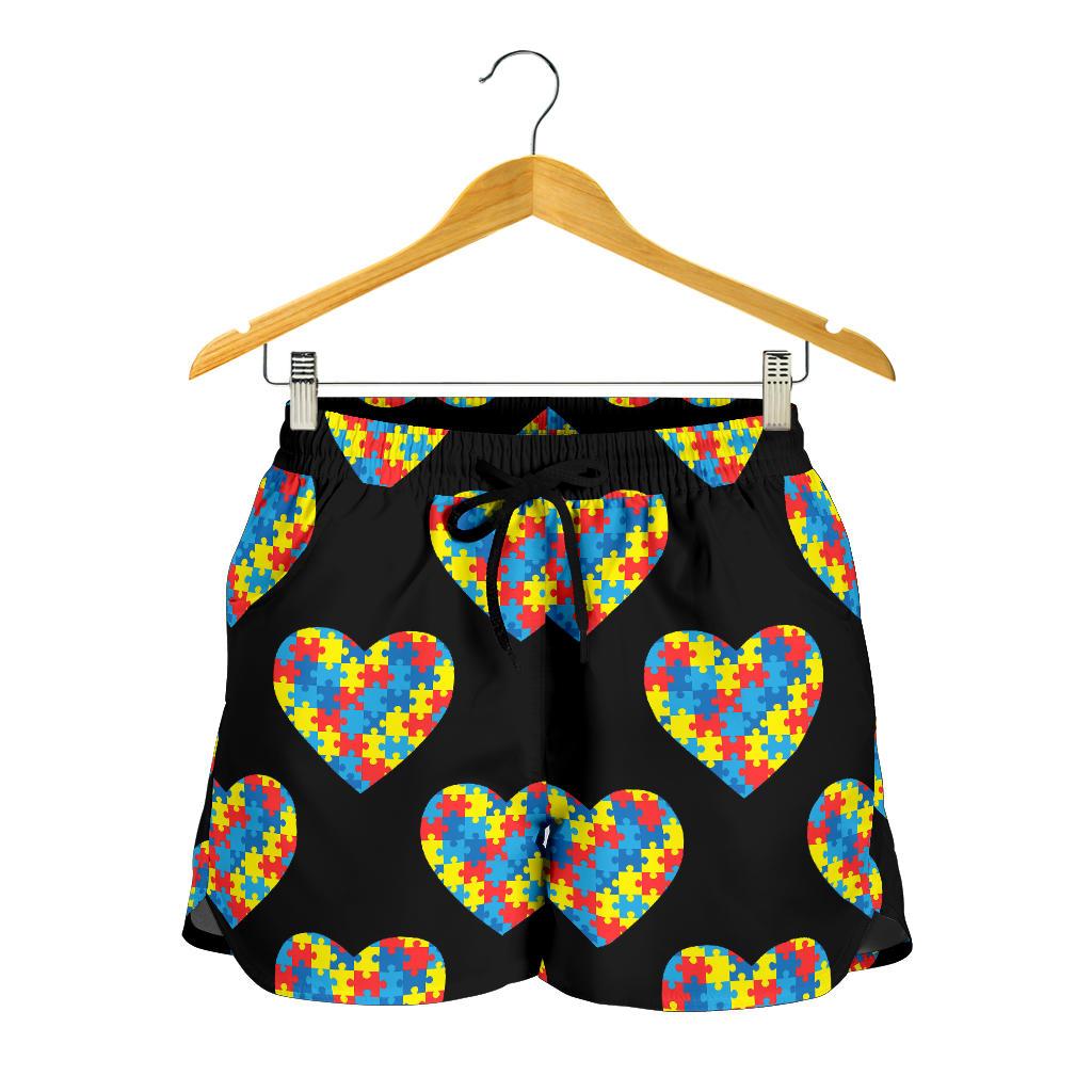 Autism Awareness Heart Design Print Women Shorts-JTAMIGO.COM