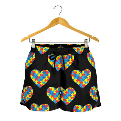 Autism Awareness Heart Design Print Women Shorts-JTAMIGO.COM