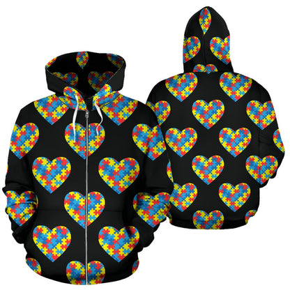 Autism Awareness Heart Design Print Zip Up Hoodie
