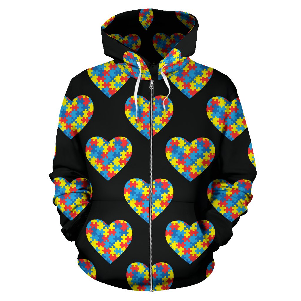 Autism Awareness Heart Design Print Zip Up Hoodie