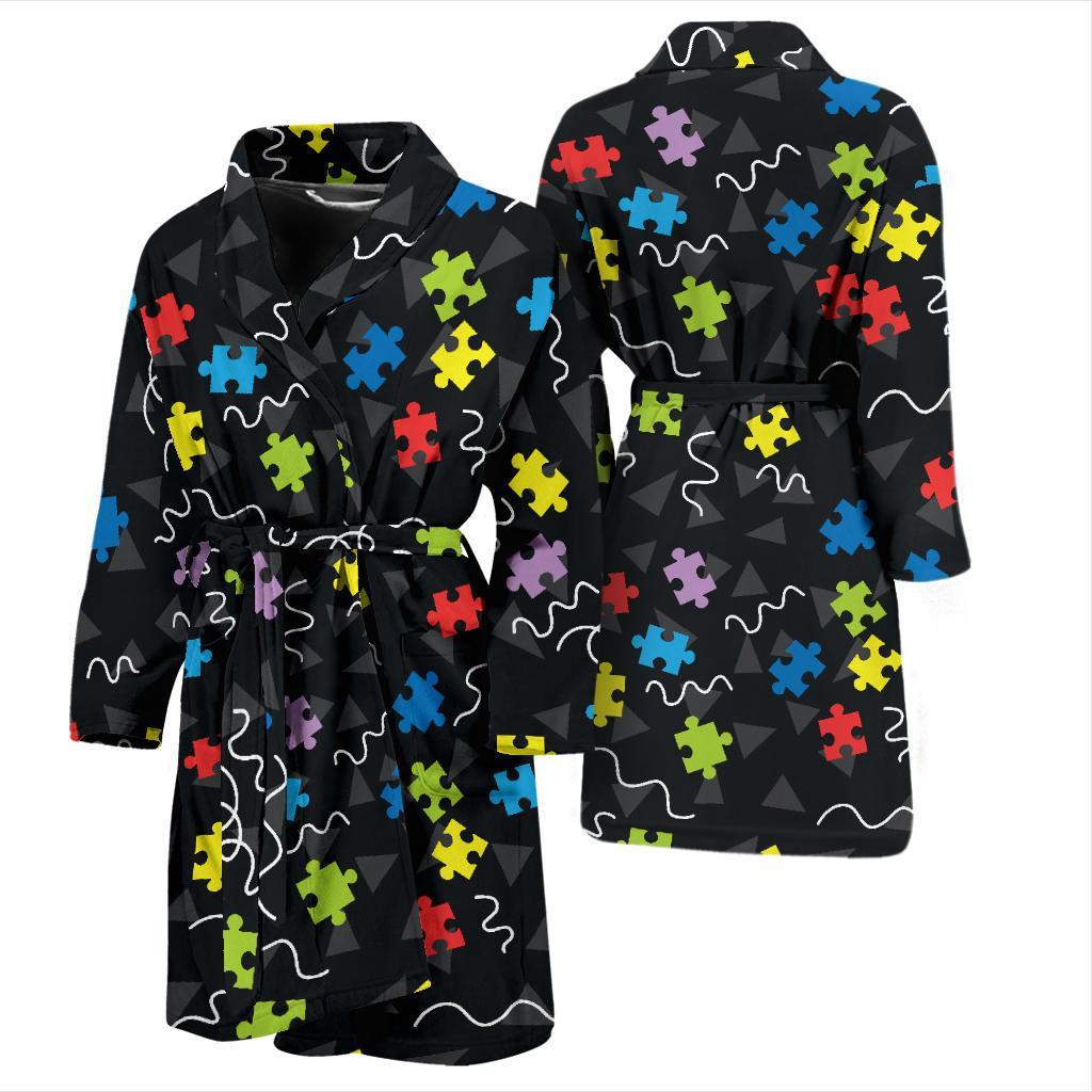 Autism Awareness Pattern Print Design 01 Men Bathrobe-JORJUNE.COM