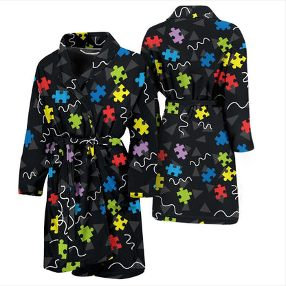 Autism Awareness Pattern Print Design 01 Men Bathrobe-JORJUNE.COM