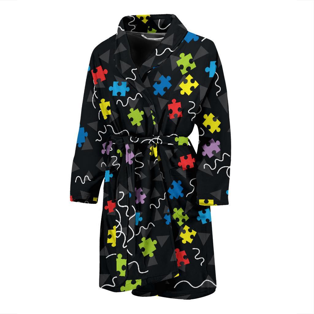 Autism Awareness Pattern Print Design 01 Men Bathrobe-JORJUNE.COM