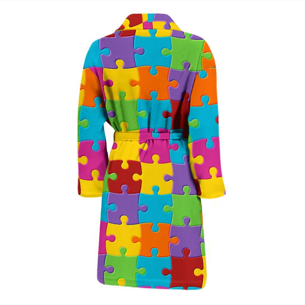 Autism Awareness Pattern Print Design 02 Men Bathrobe-JORJUNE.COM