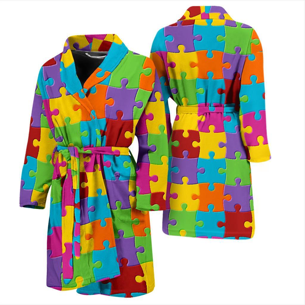 Autism Awareness Pattern Print Design 02 Men Bathrobe-JORJUNE.COM