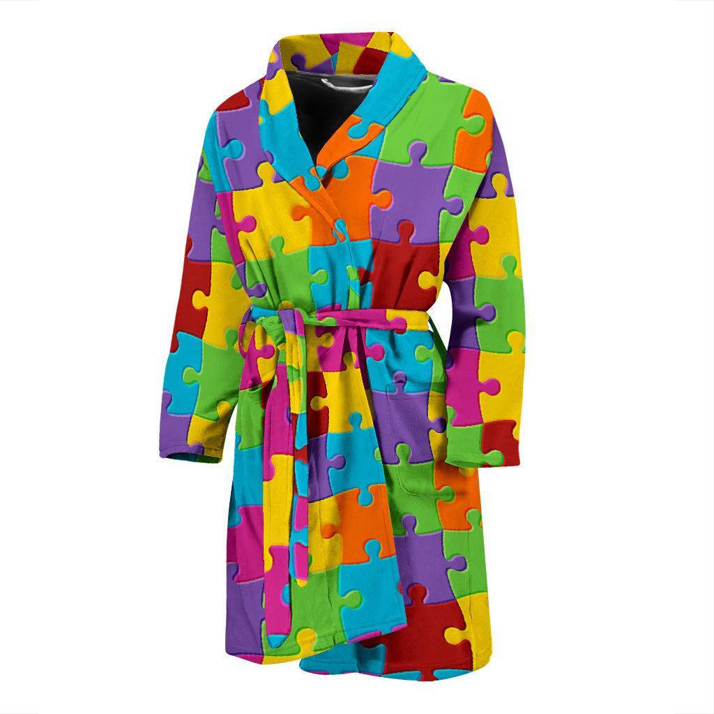 Autism Awareness Pattern Print Design 02 Men Bathrobe-JORJUNE.COM