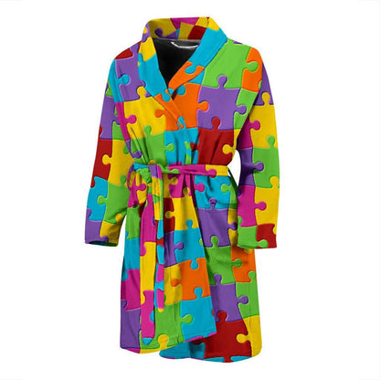 Autism Awareness Pattern Print Design 02 Men Bathrobe-JORJUNE.COM