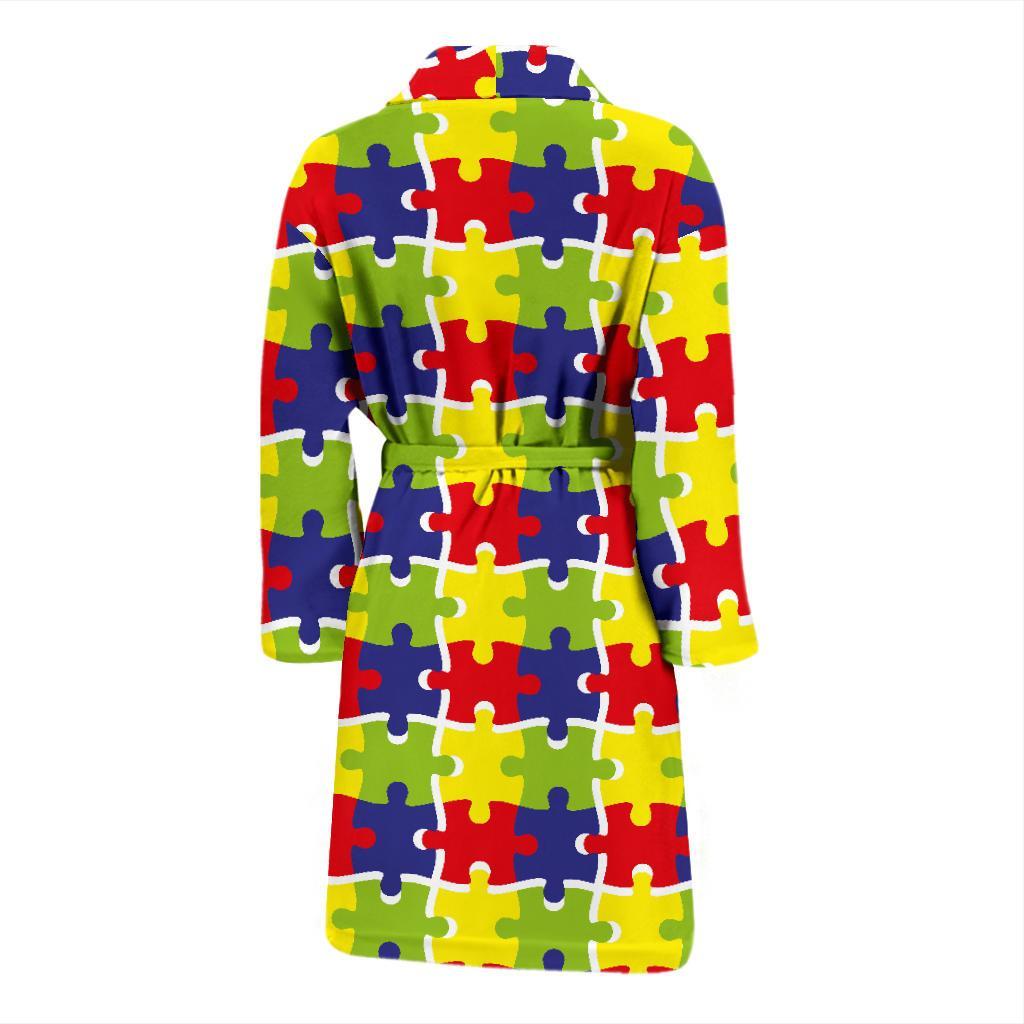 Autism Awareness Pattern Print Design 03 Men Bathrobe-JORJUNE.COM