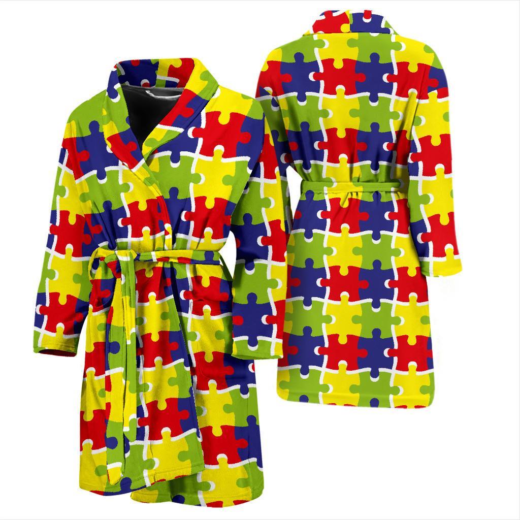 Autism Awareness Pattern Print Design 03 Men Bathrobe-JORJUNE.COM