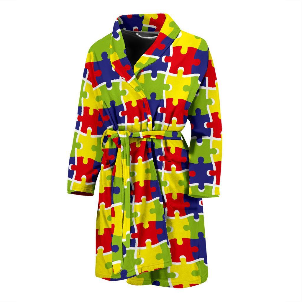 Autism Awareness Pattern Print Design 03 Men Bathrobe-JORJUNE.COM