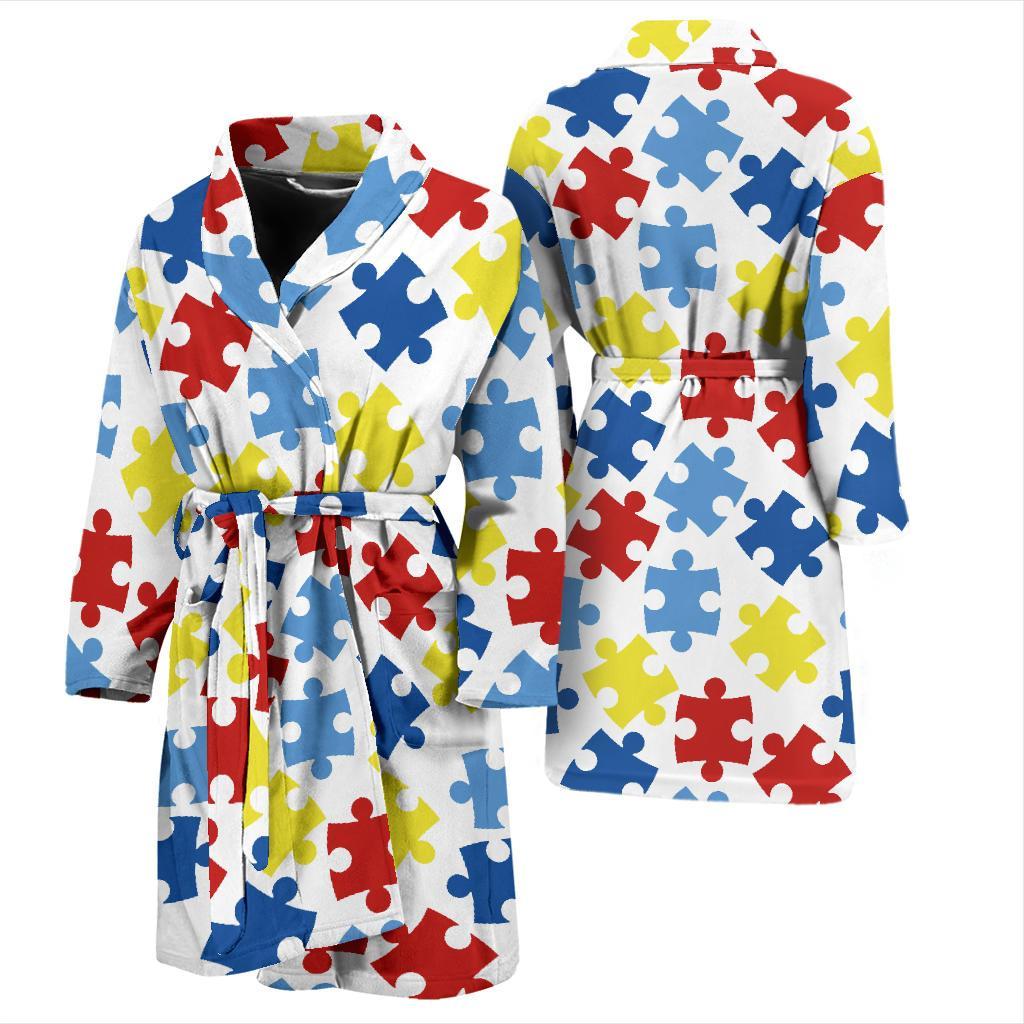 Autism Awareness Pattern Print Design 04 Men Bathrobe-JORJUNE.COM