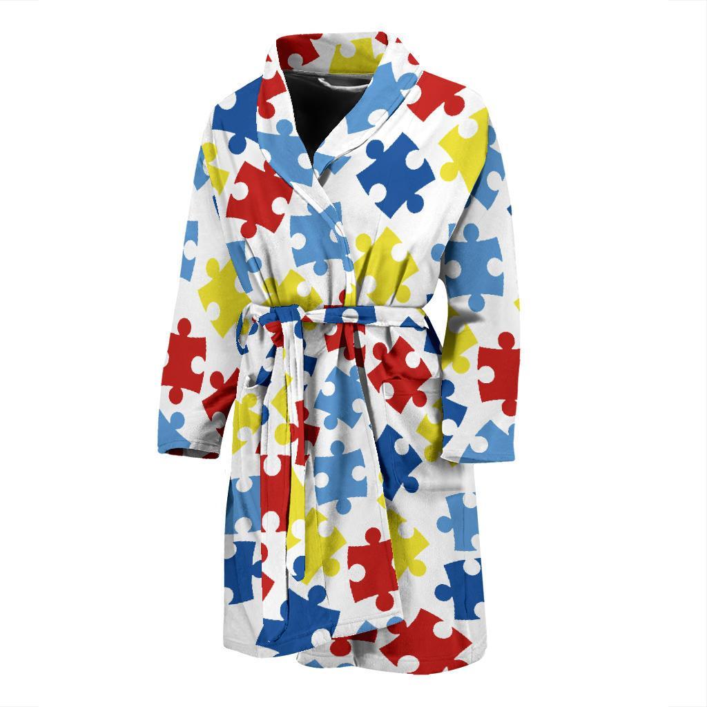 Autism Awareness Pattern Print Design 04 Men Bathrobe-JORJUNE.COM