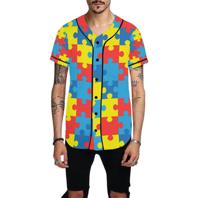 Autism Awareness Puzzles Design Print Baseball Jersey-JTAMIGO.COM