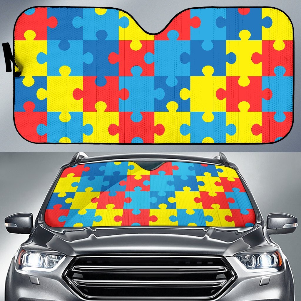 Autism Awareness Puzzles Design Print Car Sun Shade For Windshield