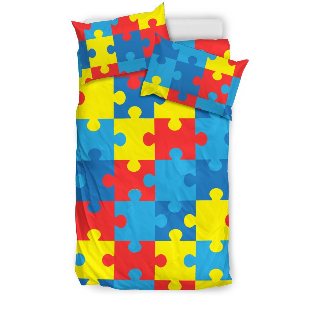 Autism Awareness Puzzles Design Print Duvet Cover Bedding Set