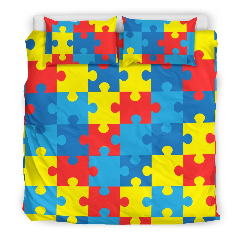 Autism Awareness Puzzles Design Print Duvet Cover Bedding Set