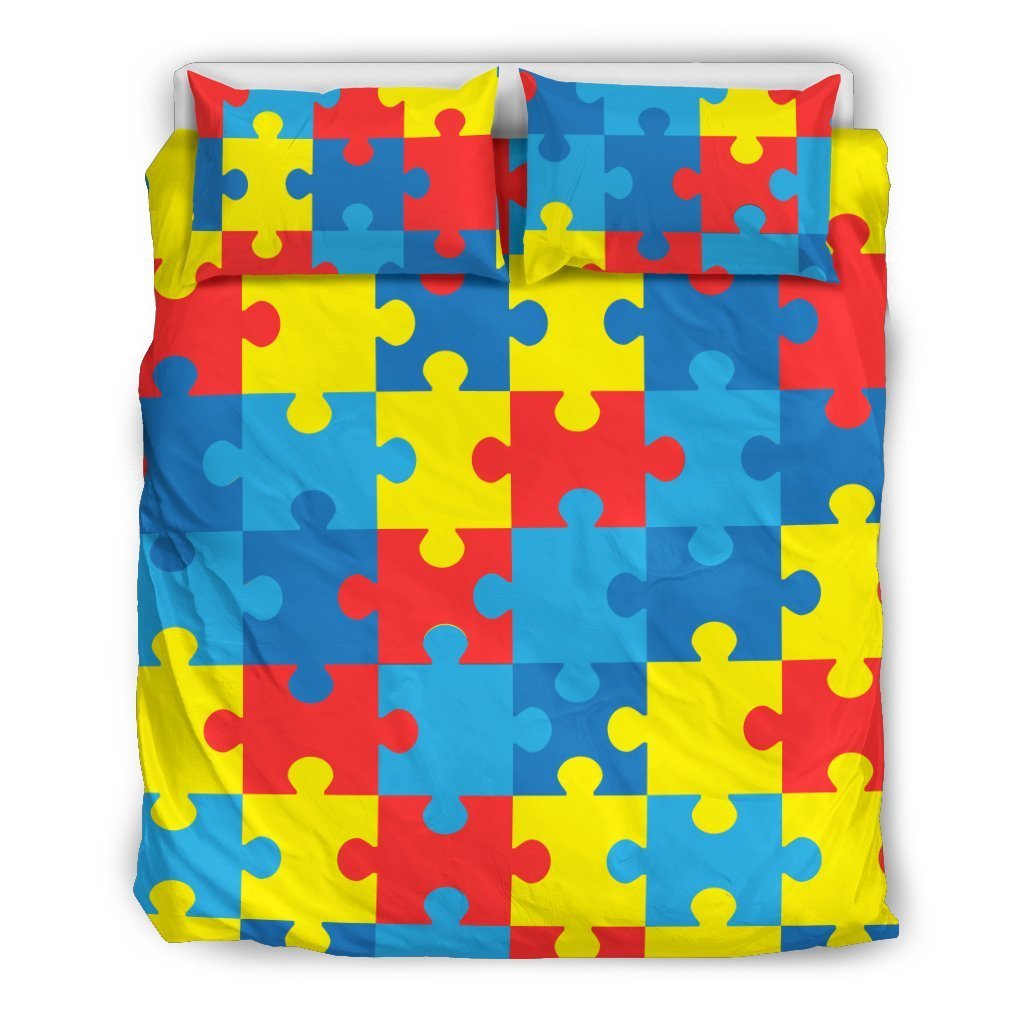 Autism Awareness Puzzles Design Print Duvet Cover Bedding Set