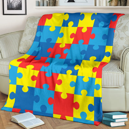 Autism Awareness Puzzles Design Print Fleece Blanket