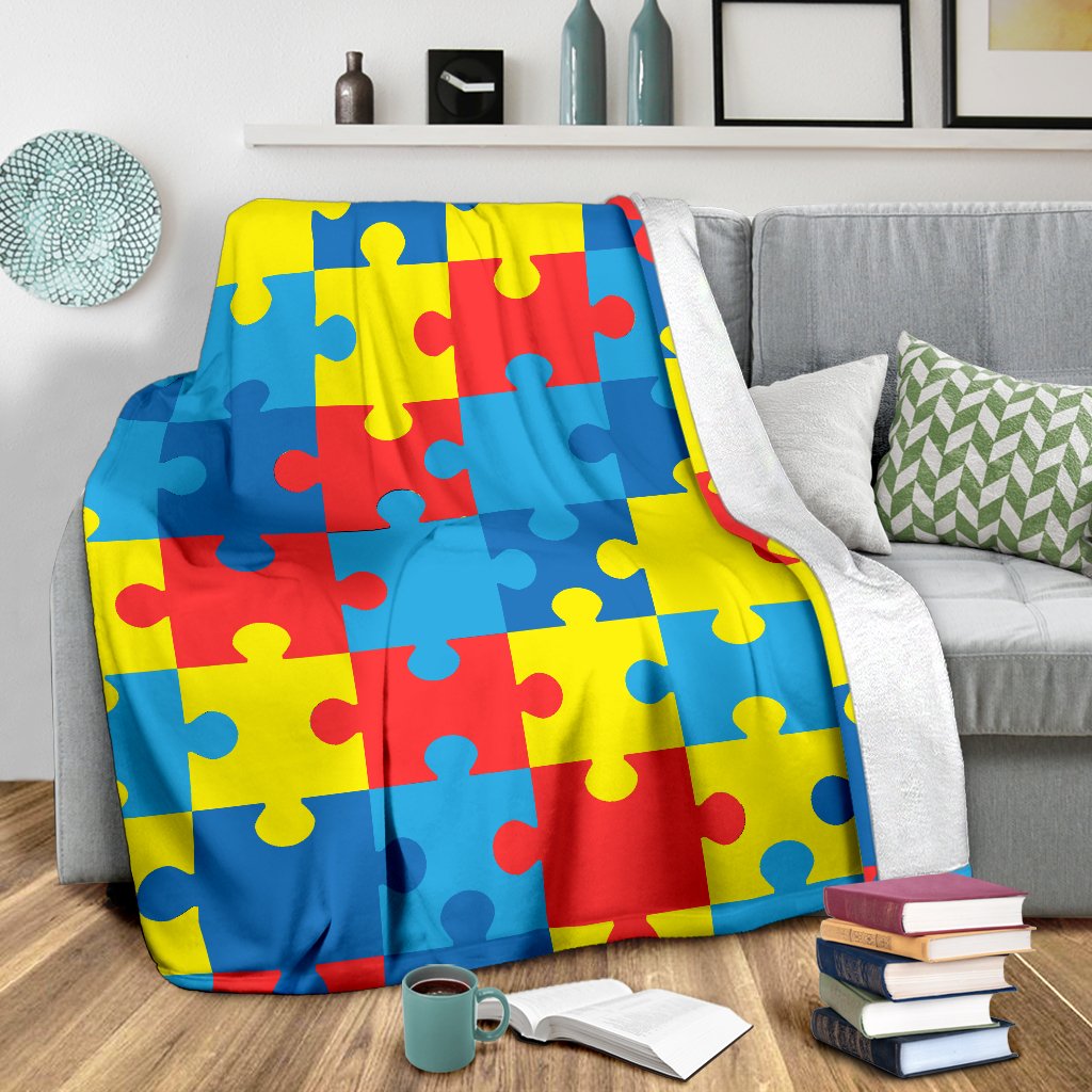 Autism Awareness Puzzles Design Print Fleece Blanket