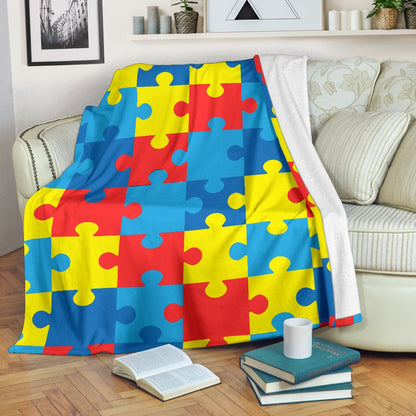 Autism Awareness Puzzles Design Print Fleece Blanket