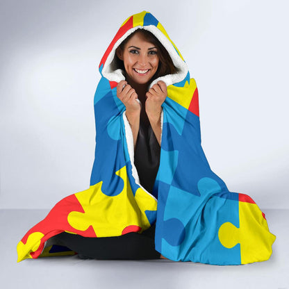 Autism Awareness Puzzles Design Print Hooded Blanket-JTAMIGO.COM