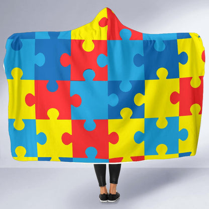 Autism Awareness Puzzles Design Print Hooded Blanket-JTAMIGO.COM