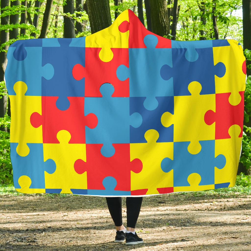 Autism Awareness Puzzles Design Print Hooded Blanket-JTAMIGO.COM