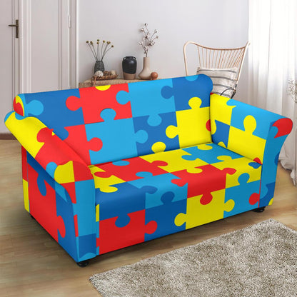 Autism Awareness Puzzles Design Print Loveseat Slipcover-JTAMIGO.COM