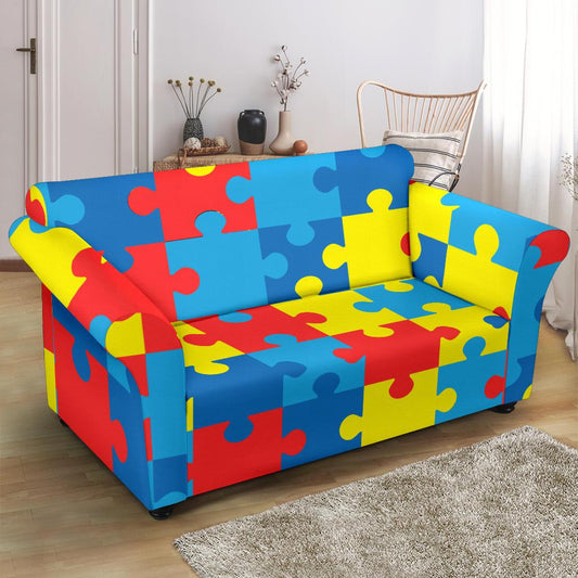 Autism Awareness Puzzles Design Print Loveseat Slipcover-JTAMIGO.COM