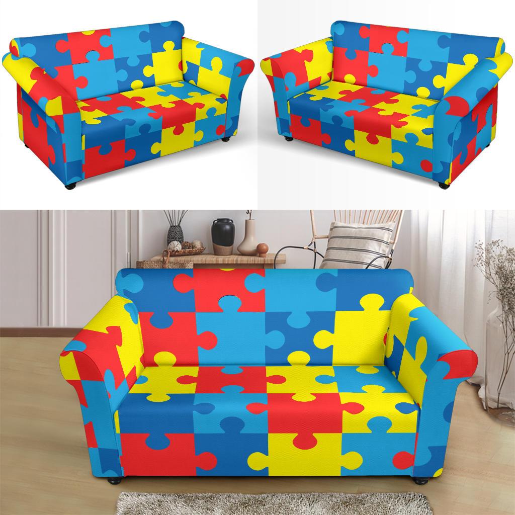 Autism Awareness Puzzles Design Print Loveseat Slipcover-JTAMIGO.COM