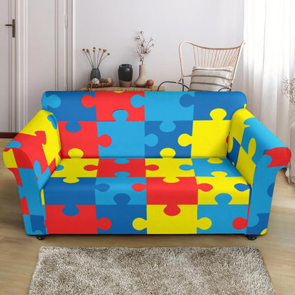 Autism Awareness Puzzles Design Print Loveseat Slipcover-JTAMIGO.COM