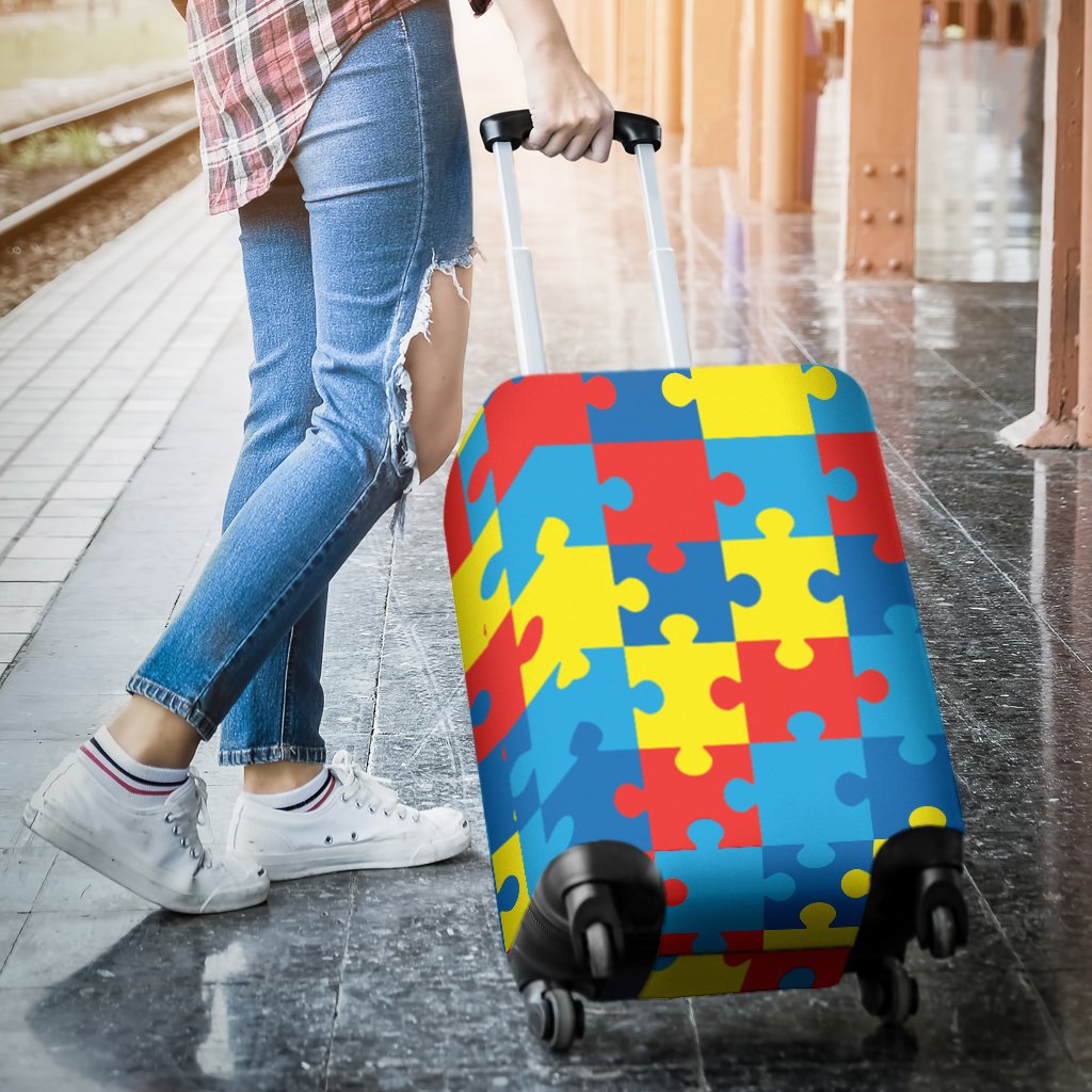 Autism Awareness Puzzles Design Print Luggage Cover Protector