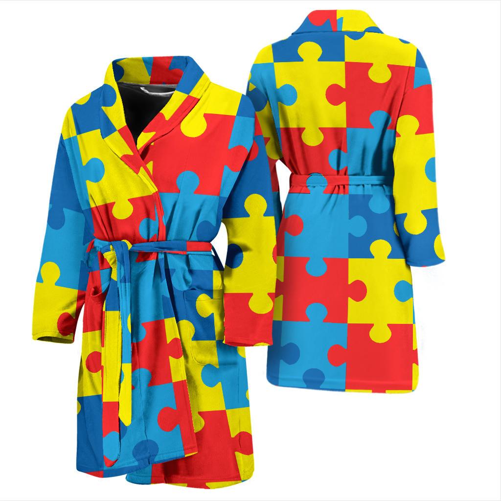 Autism Awareness Puzzles Design Print Men Bath Robe-JTAMIGO.COM