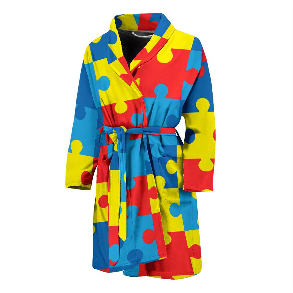 Autism Awareness Puzzles Design Print Men Bath Robe-JTAMIGO.COM