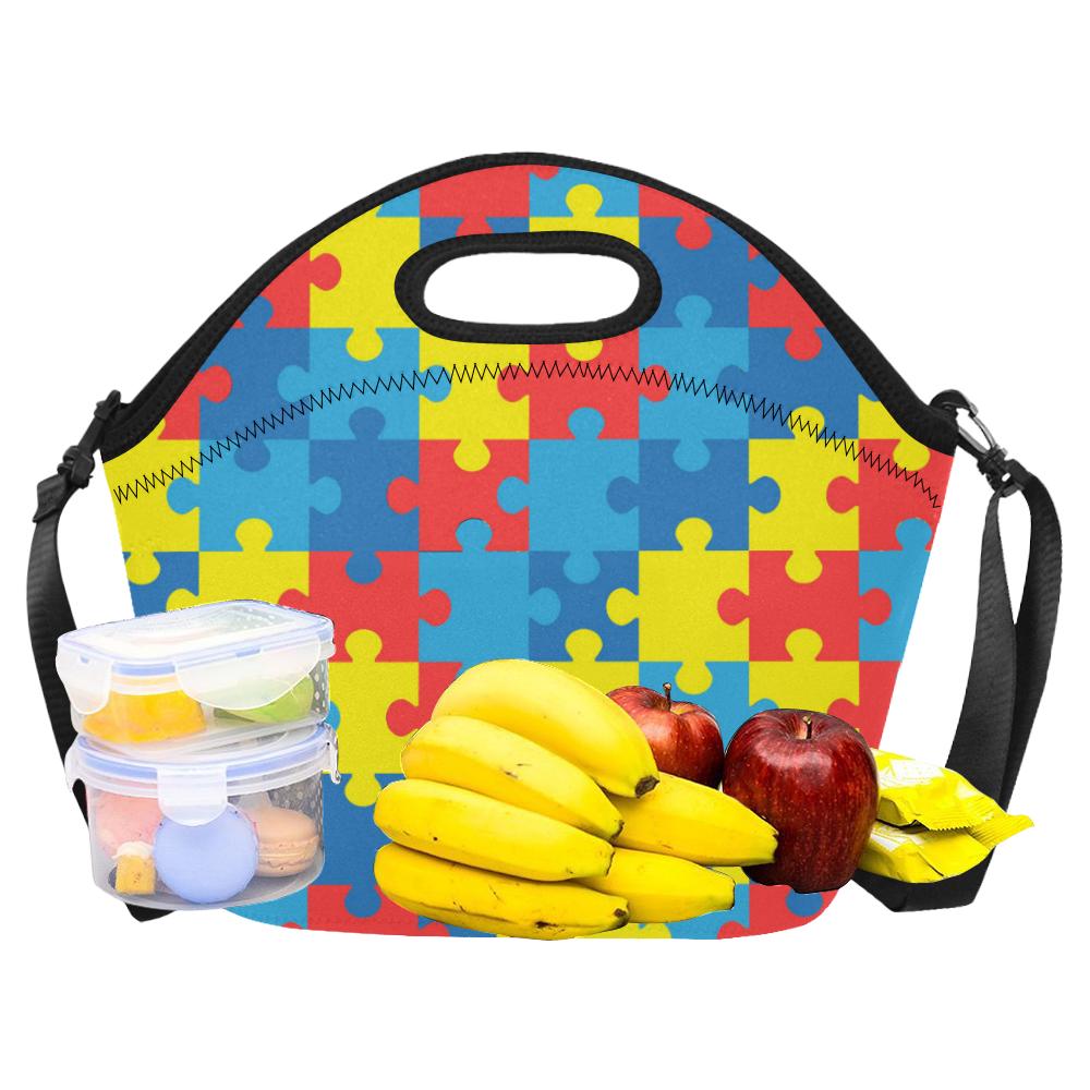 Autism Awareness Puzzles Design Print Neoprene Lunch Bag (Model 1669)(Large)-JTAMIGO.COM