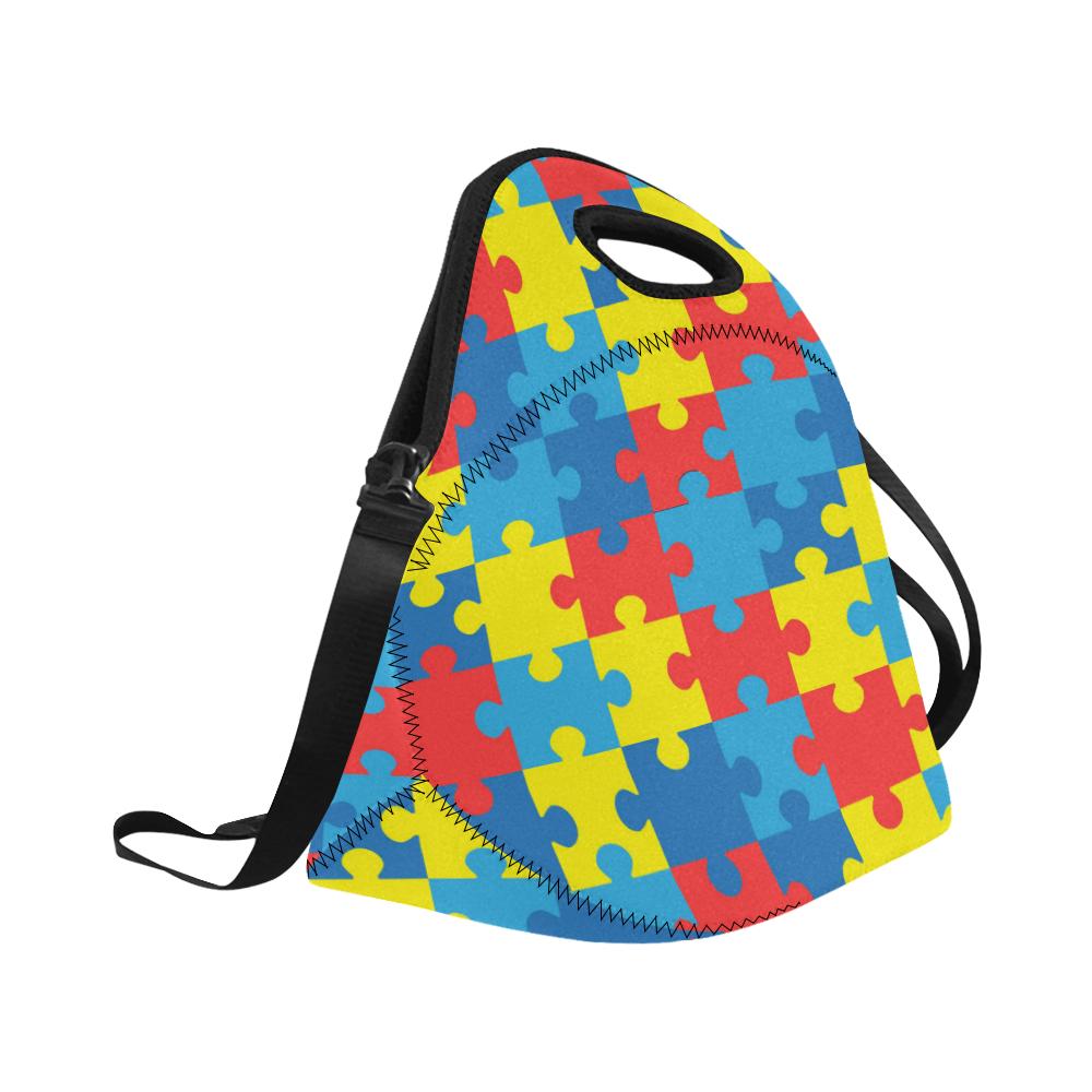 Autism Awareness Puzzles Design Print Neoprene Lunch Bag (Model 1669)(Large)-JTAMIGO.COM