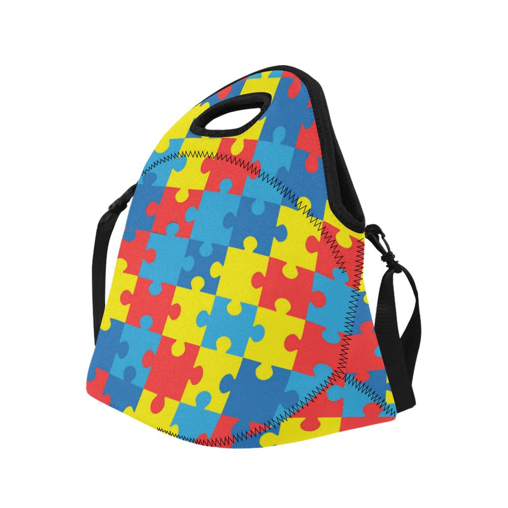 Autism Awareness Puzzles Design Print Neoprene Lunch Bag (Model 1669)(Large)-JTAMIGO.COM