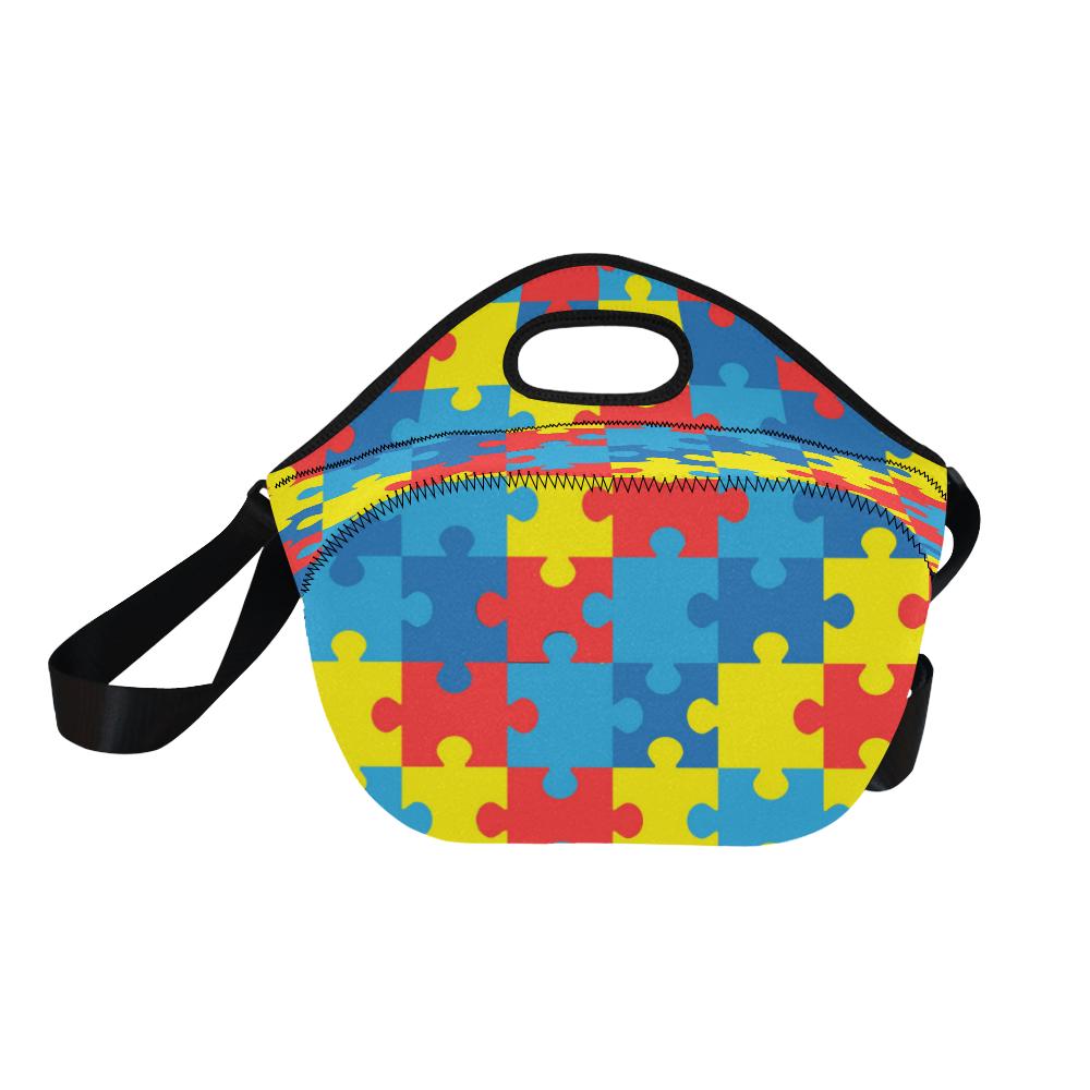 Autism Awareness Puzzles Design Print Neoprene Lunch Bag (Model 1669)(Large)-JTAMIGO.COM