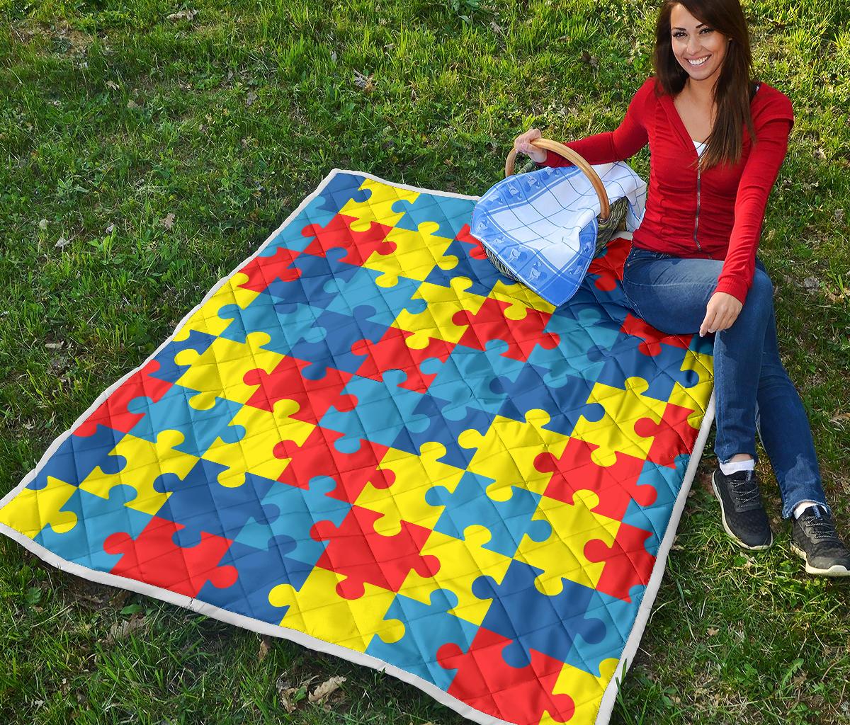 Autism Awareness Puzzles Design Print Premium Quilt-JTAMIGO.COM