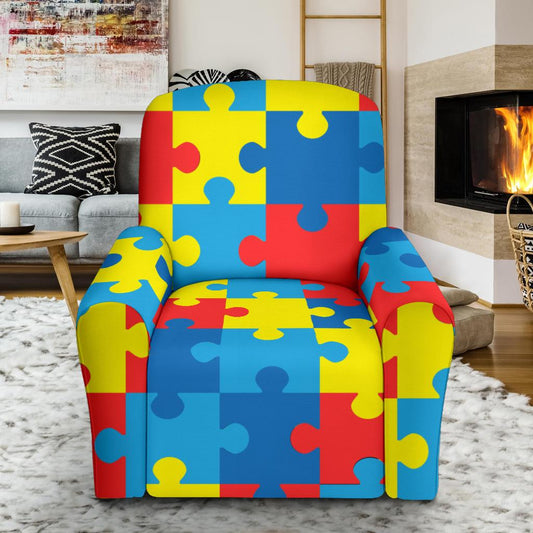 Autism Awareness Puzzles Design Print Single Sofa Slipcover -JTAMIGO.COM