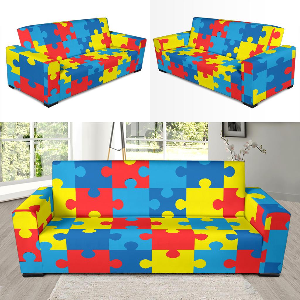 Autism Awareness Puzzles Design Print Sofa Slipcover-JTAMIGO.COM