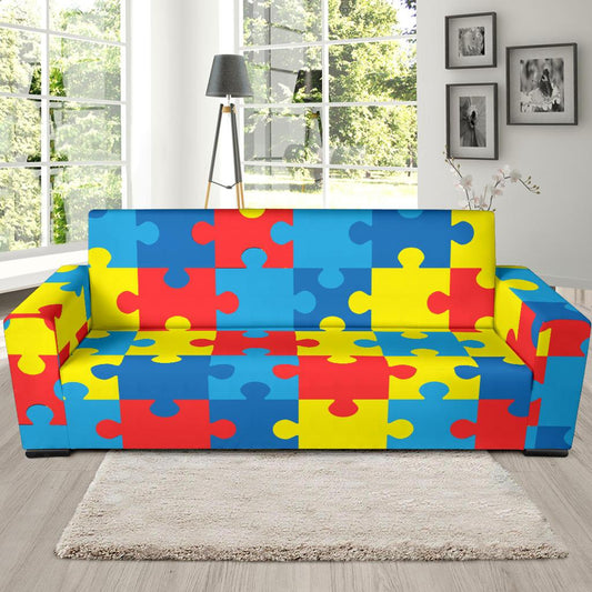 Autism Awareness Puzzles Design Print Sofa Slipcover-JTAMIGO.COM